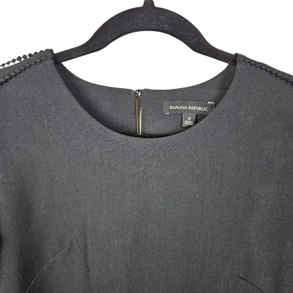 Banana Republic Black Long Sleeve Pom-Pom Shift‎ Dress Size 4 - Picture 8 of 12